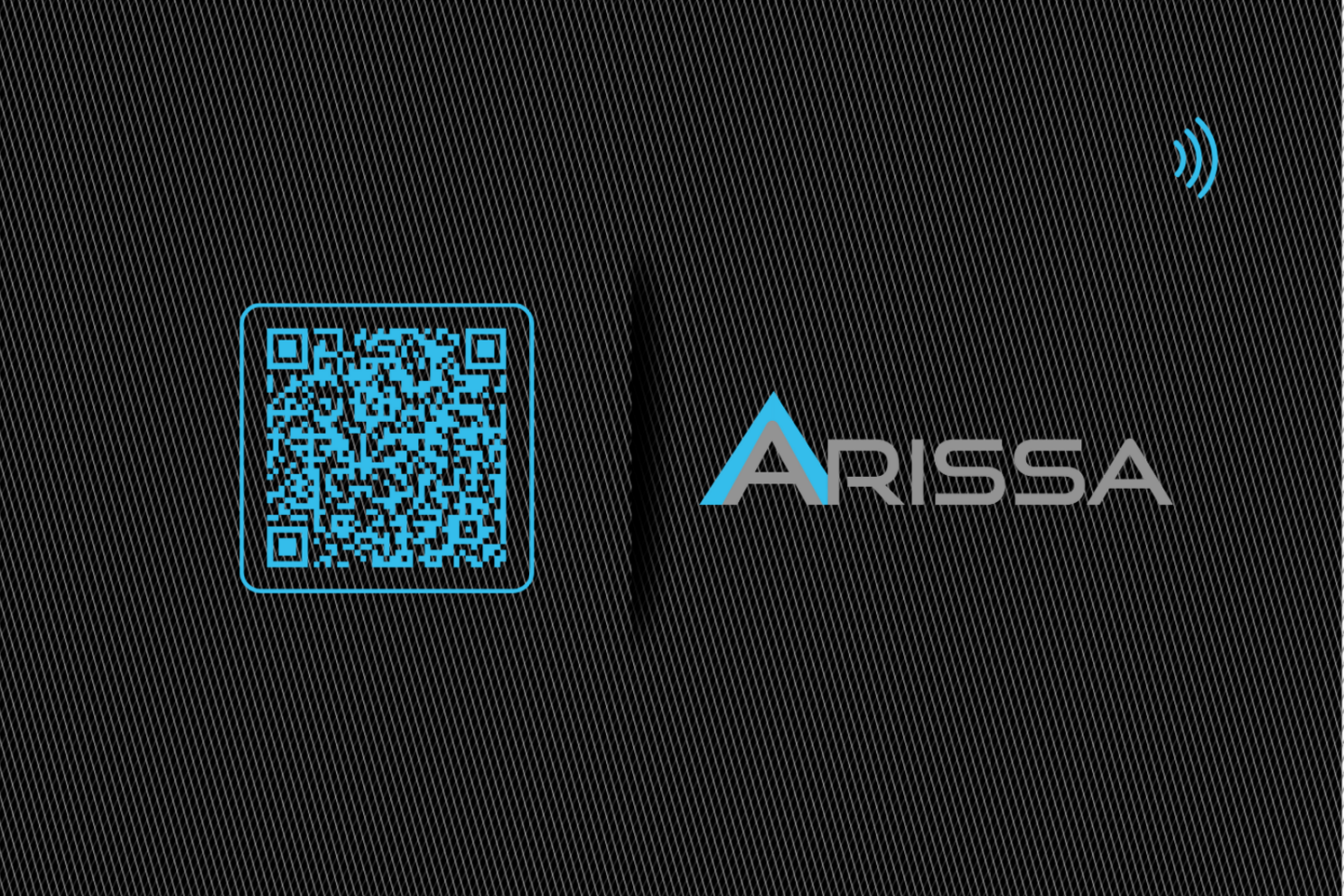 TapAI matte black card — front, with QR code and Arissa logo